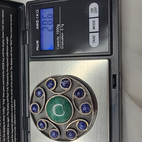 Vintage Mexican Sterling Silver Aventurine and Lapis Brooch - Picture 10 of 10